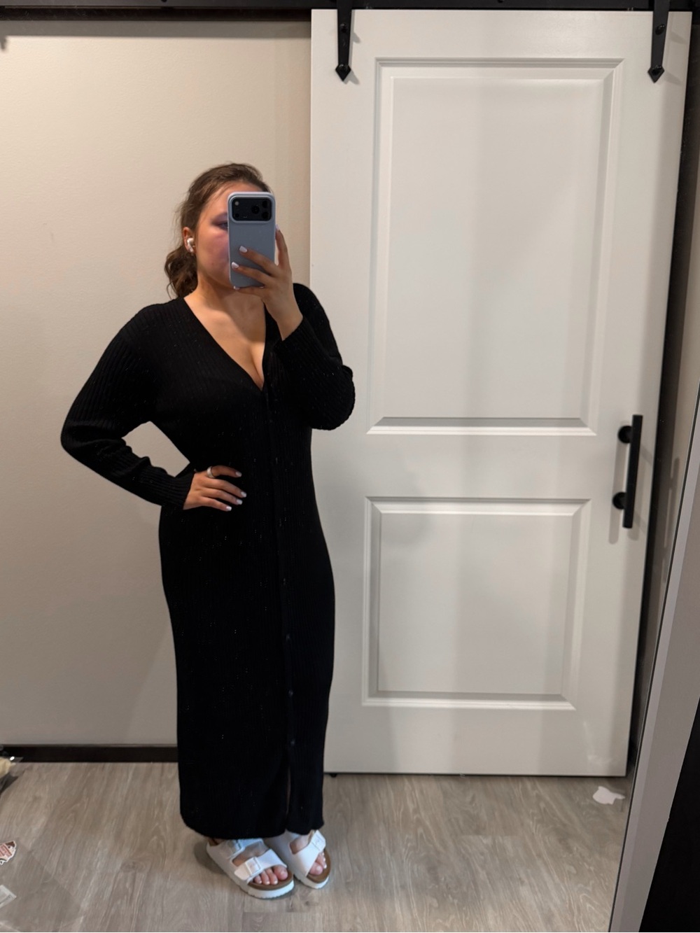Victoria's Secret Black Ribbed Button-Front Maxi Dress